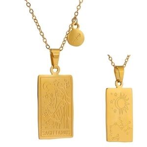 NEW 18K Gold Plated Sagittarius Zodiac Sign Rectangle Pendant Necklace